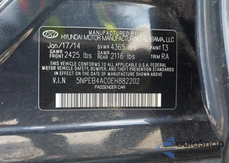 2014 Hyundai Sonata Gls from USA, damaged, VIN 5NPEB4AC0EH882202